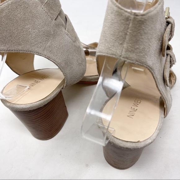 Nine West Galiceno Double Ankle Strap Sandals Genuine Suede Taupe Block Heels - Picture 8 of 10